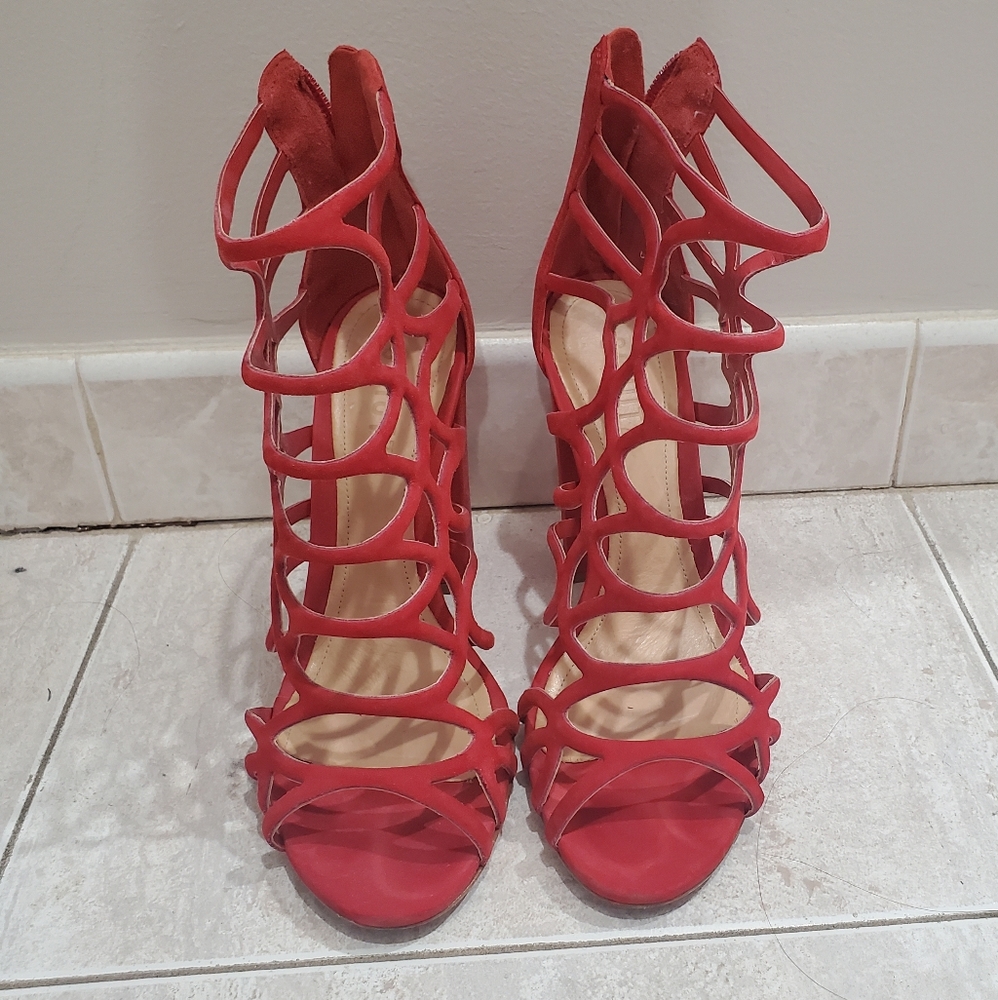Schutz red suede sandals